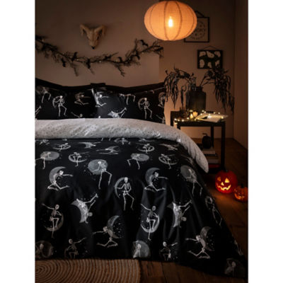 George Home Black Dancing Skeletons Reversible Duvet Set - Single