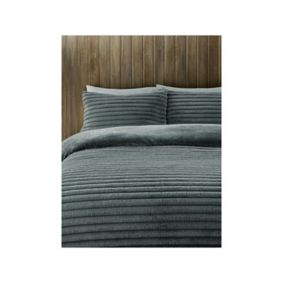 George Home Grey Jumbo Stripe Fur Duvet Set - Single