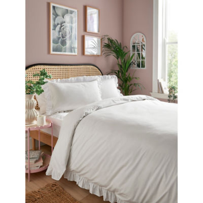 George Home White Plain Frill Edge Duvet Set - Single