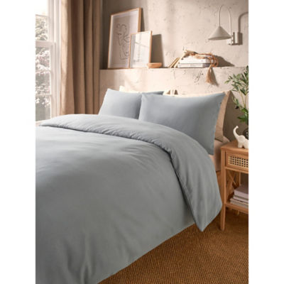 George Home Grey Brushed Cotton Plain Duvet Set - Single