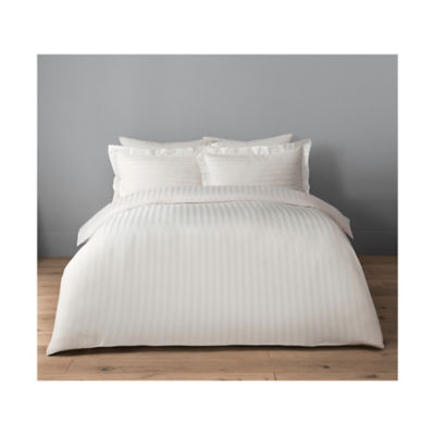 George Home White 100% Cotton Sateen Stripe Duvet Set - Double