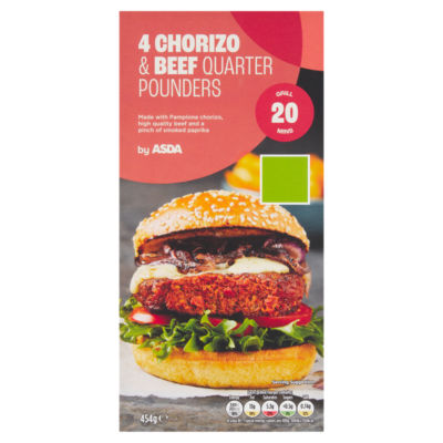 ASDA 4 Chorizo & Beef Quarter Pounders 454g