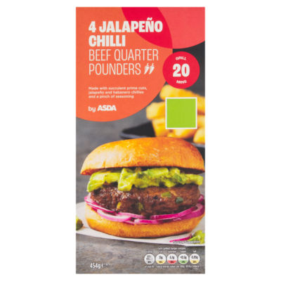 ASDA 4 Jalapeño Chilli Beef Quarter Pounders 454g