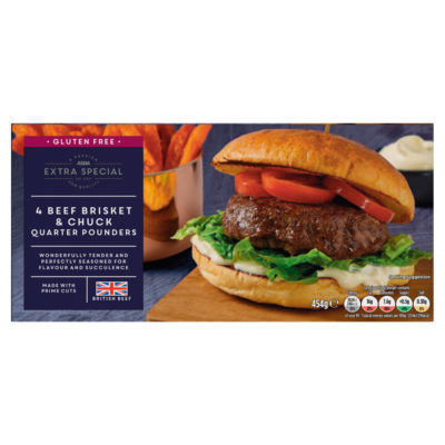 ASDA Extra Special 4 Beef Brisket & Chuck Quarter Pounders 454g