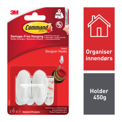 Command Small White General Hook 2PK