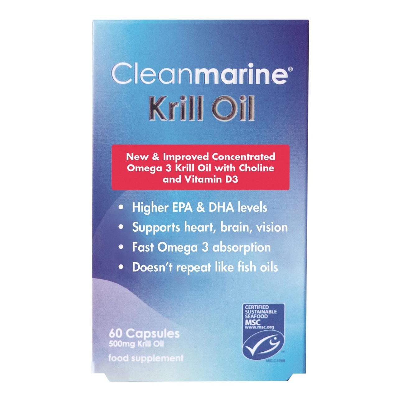 Cleanmarine MSC Krill Oil Supplement Capsules 