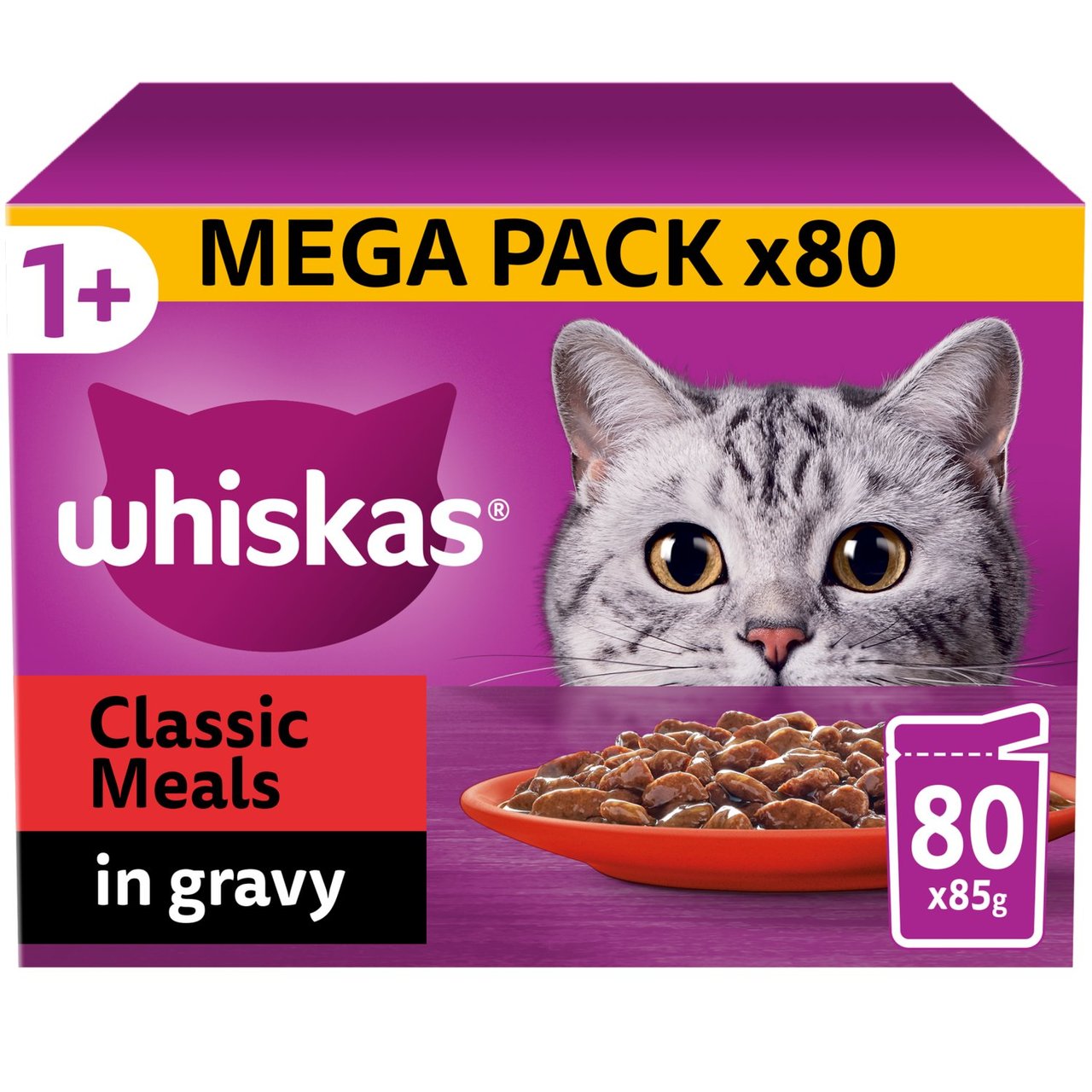 Whiskas 1+ Adult Wet Cat Food Pouches Meaty Meals in Gravy