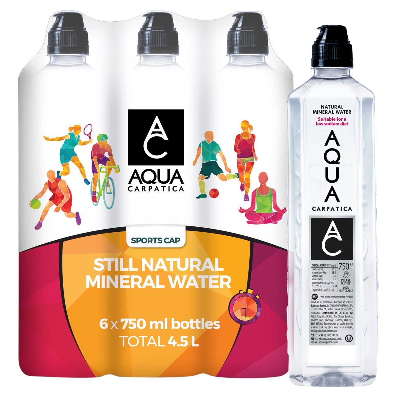 AQUA Carpatica Sports Cap Still Natural Mineral Water Low Sodium & Nitrates