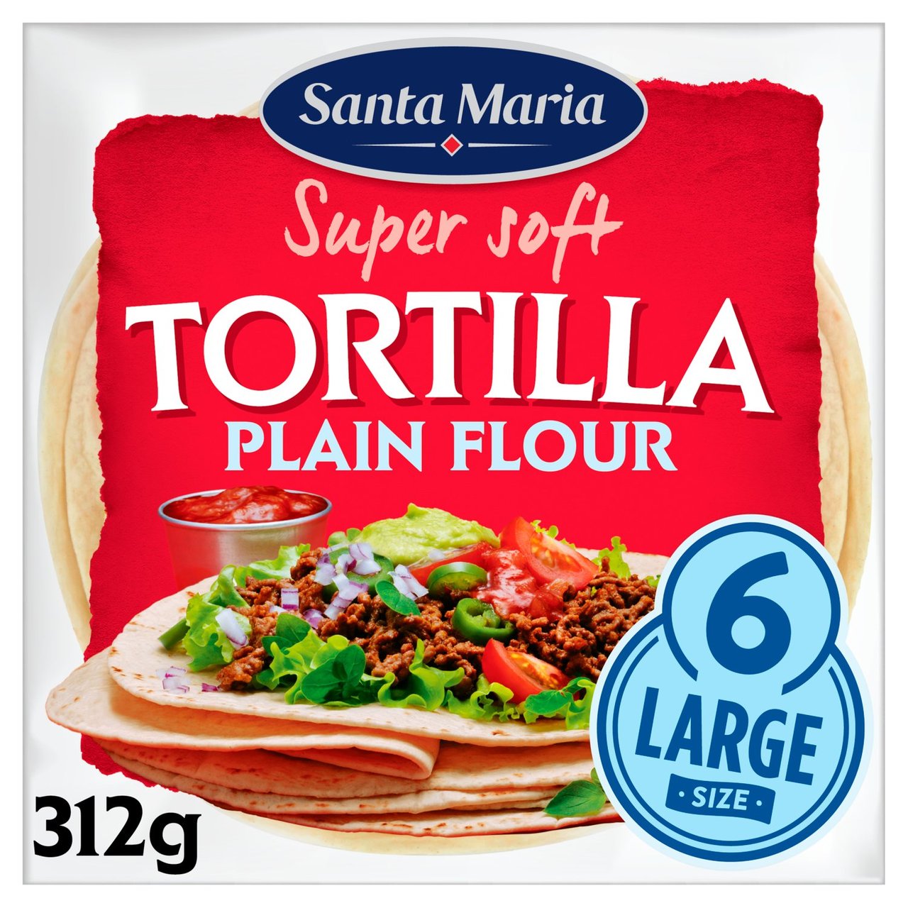 Santa Maria 6 Large Plain Flour Tortilla 312g