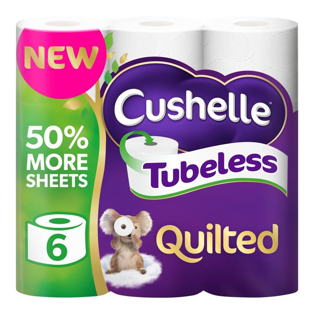 Cushelle Quilted Tubeless Toilet Tissue 6 Rolls Equals 9 Rolls 6 per pack