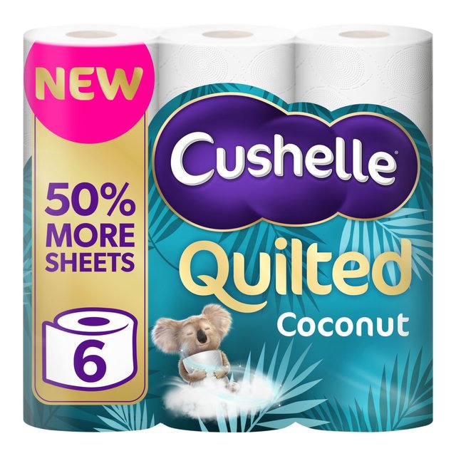 Cushelle Quilted Coconut 50% Longer Lasting Toilet Tissue 6 Equals 9 Regular Rolls