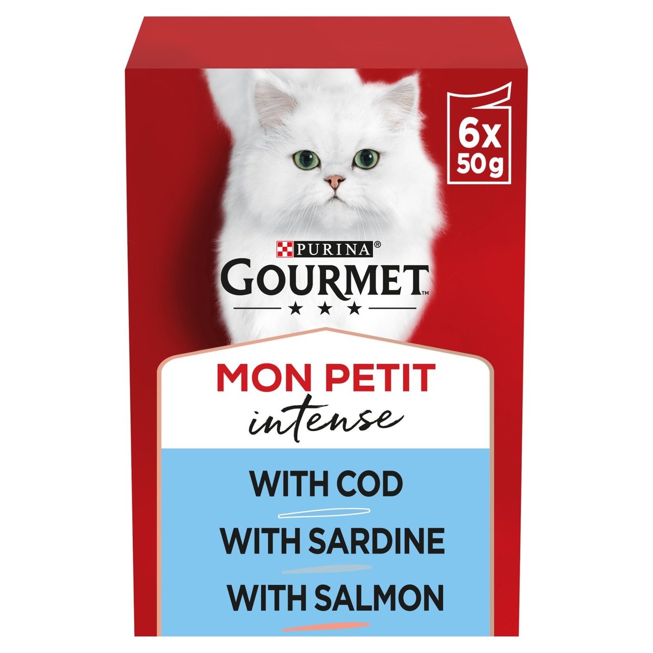 Gourmet Mon Petit Fish Variety Cod, Sardine, Salmon Wet Cat Food 6 x 50g