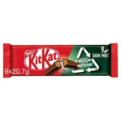 KitKat 2 Finger Dark Mint Chocolate Biscuit Bar Multipack x9 186.3g