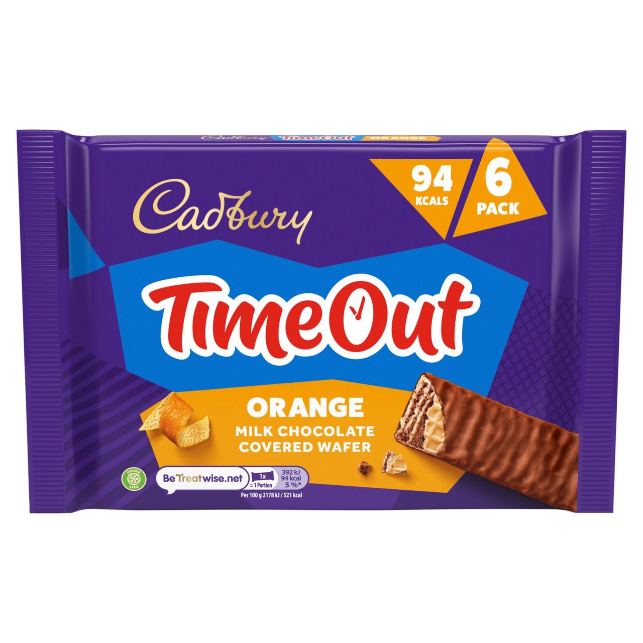 Cadbury Timeout Orange Milk Chocolate Covered Wafer 6 x 18g (108g)