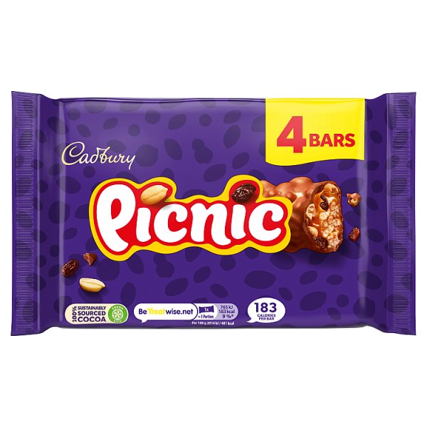 Cadbury Picnic Chocolate Bar 4 Pack Multipack 152g