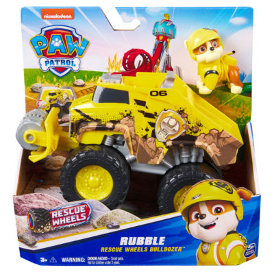 Paw Patrol Rescue Wheels Rubble’s Bulldozer, Toy Truck with Vehicle Transformation and Collectible Action Figure, Kids’ Toys