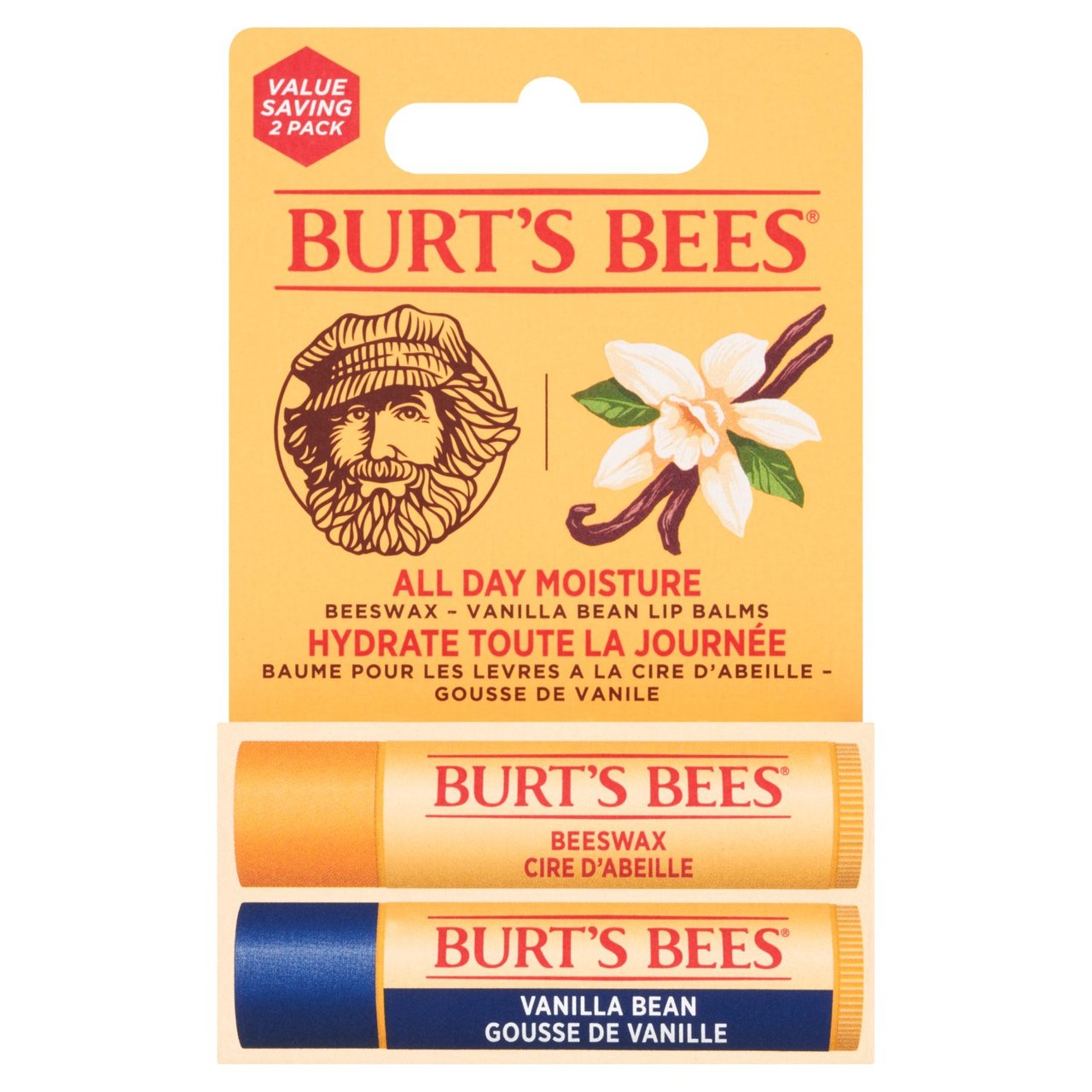 Burt's Bees Moisturising Duo Pack Lip Balm - Original Beeswax and Vanilla