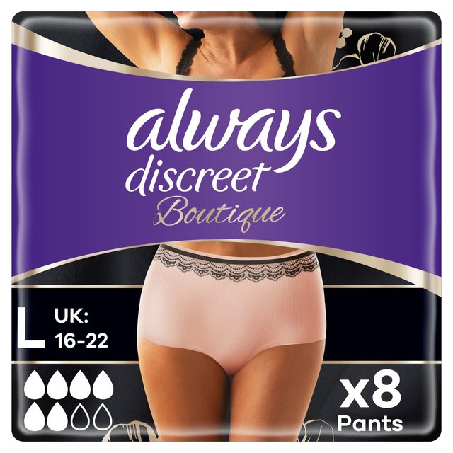 Always Discreet Boutique Black Incontinence Pants Large 8 Pack