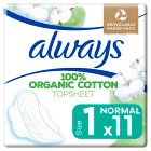 Always Sensitive Organic Cotton Protection Ultra Normal (Size 1) Sanitary Towels Wings x11