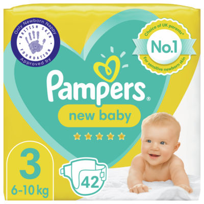 Pampers New Baby Size 3, 42 Nappies, 6kg-10kg, Essential Pack