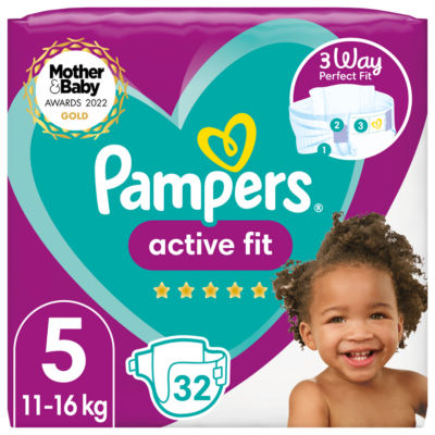 Pampers Active Fit Size 5, 32 Nappies, 11kg-16kg, Essential Pack