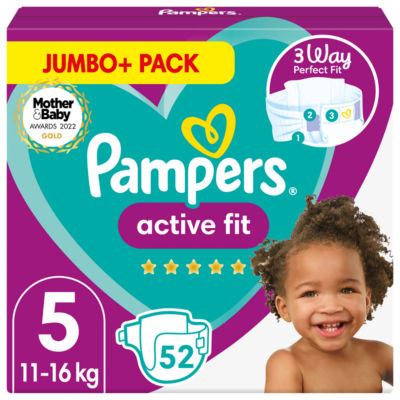 Pampers Active Fit Nappies, Size 5 (11-16kg) Jumbo+ Pack