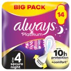 Always Platinum Secure Night Pads Wings Sanitary Towels, Size 4 x14