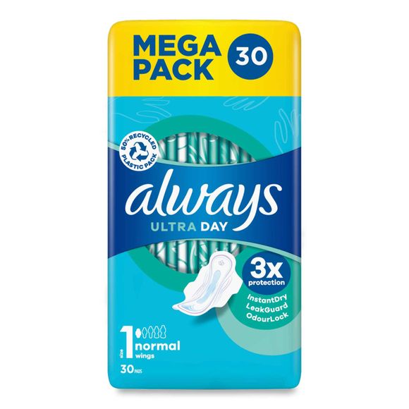 Always Ultra Day Sanitary Towels Normal (Size 1) Wings 30 Pack