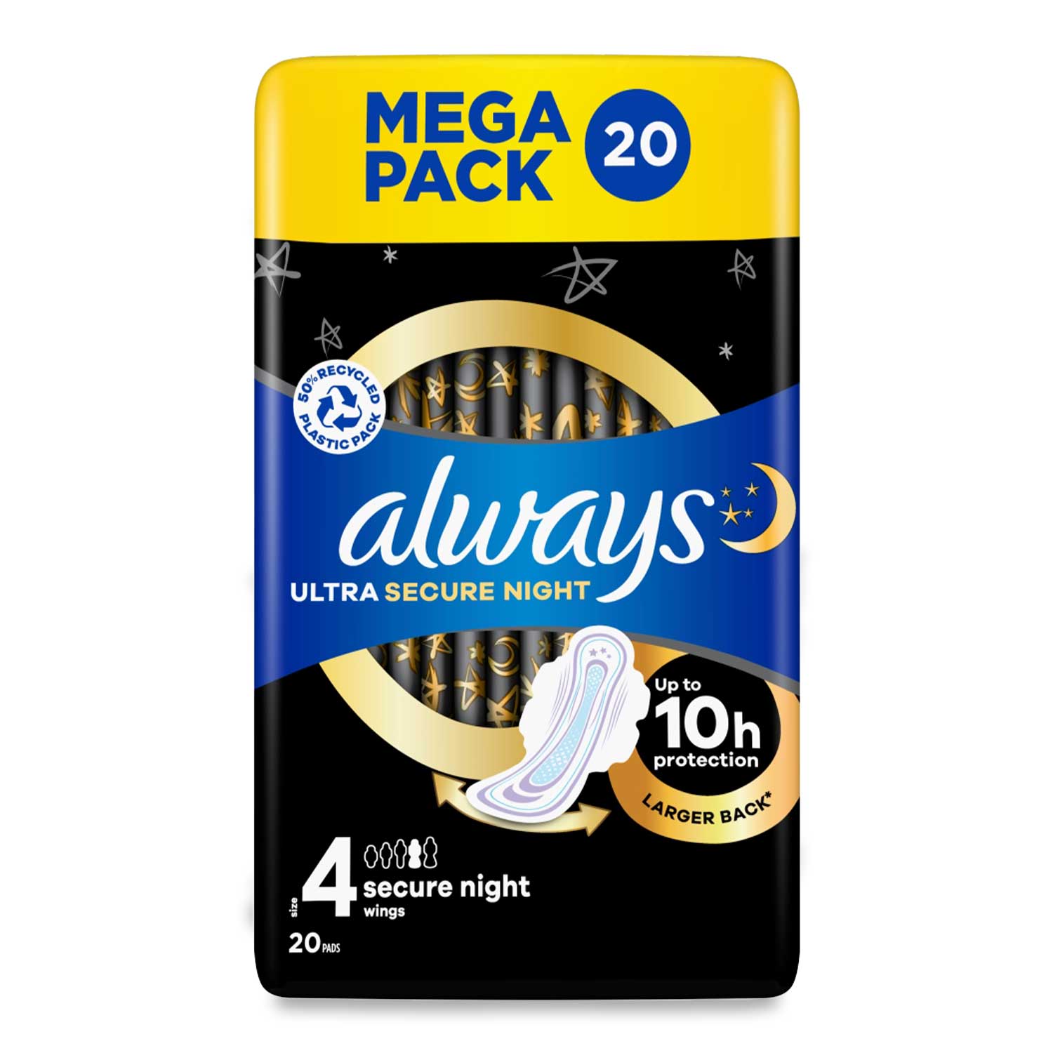 Always Ultra Sanitary Towels Secure Night Extra Wings Pads Size 5 x8