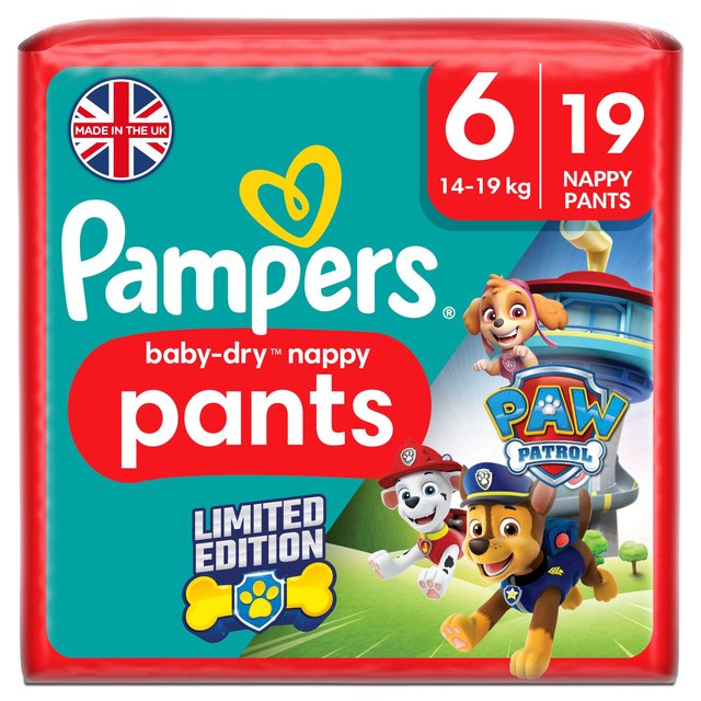 Pampers Paw Patrol Baby Dry Nappy Pants Size 6 Giant  19 per pack