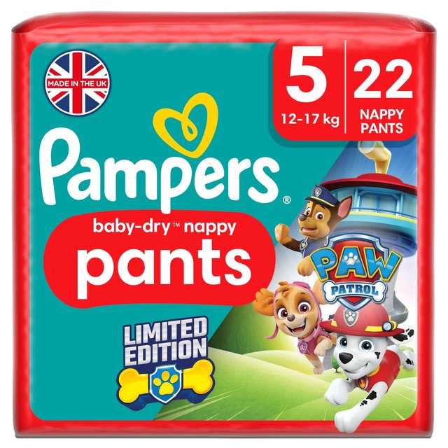 Pampers Paw Patrol Baby Dry Nappy Pants Size 5 Junior  22 per pack