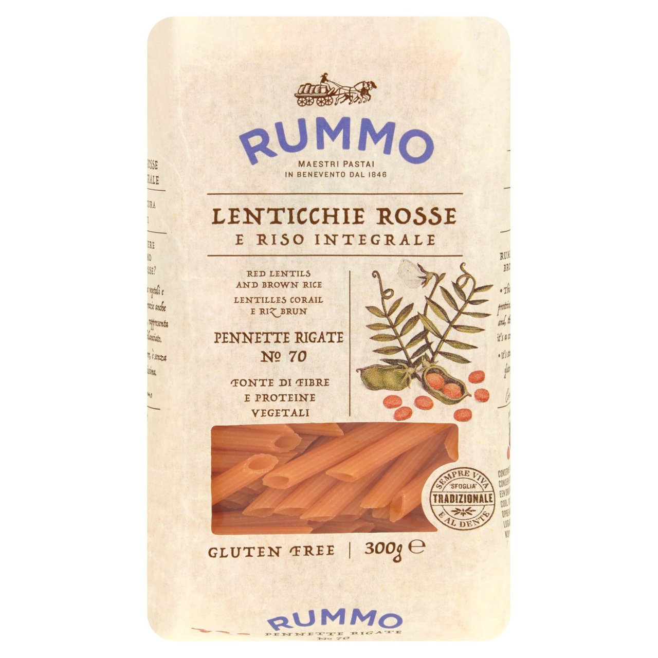 Rummo Gluten Free Lentil Pennette Rigate Lenticchie Rosse Pasta No.70