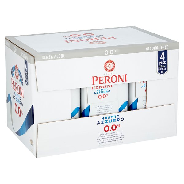 Peroni Nastro Azzurro Alcohol Free 0% Beer Lager Bottles 4 x 330ml