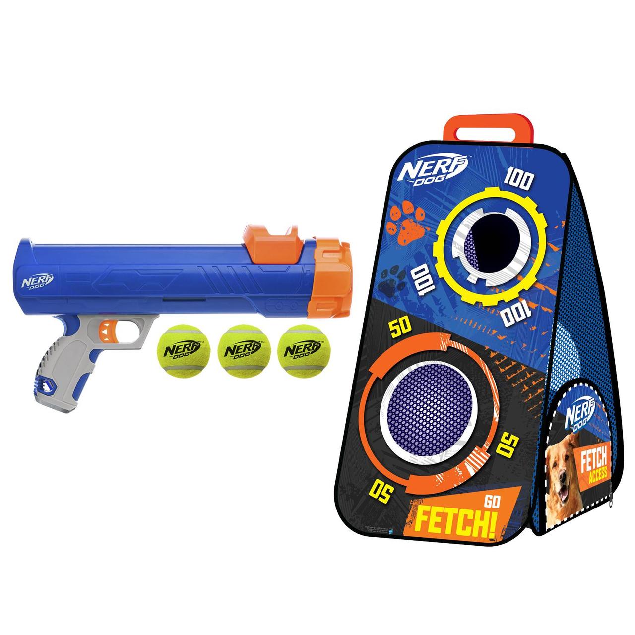 Nerf Tennis Ball Blaster with Target Game Dog Toy