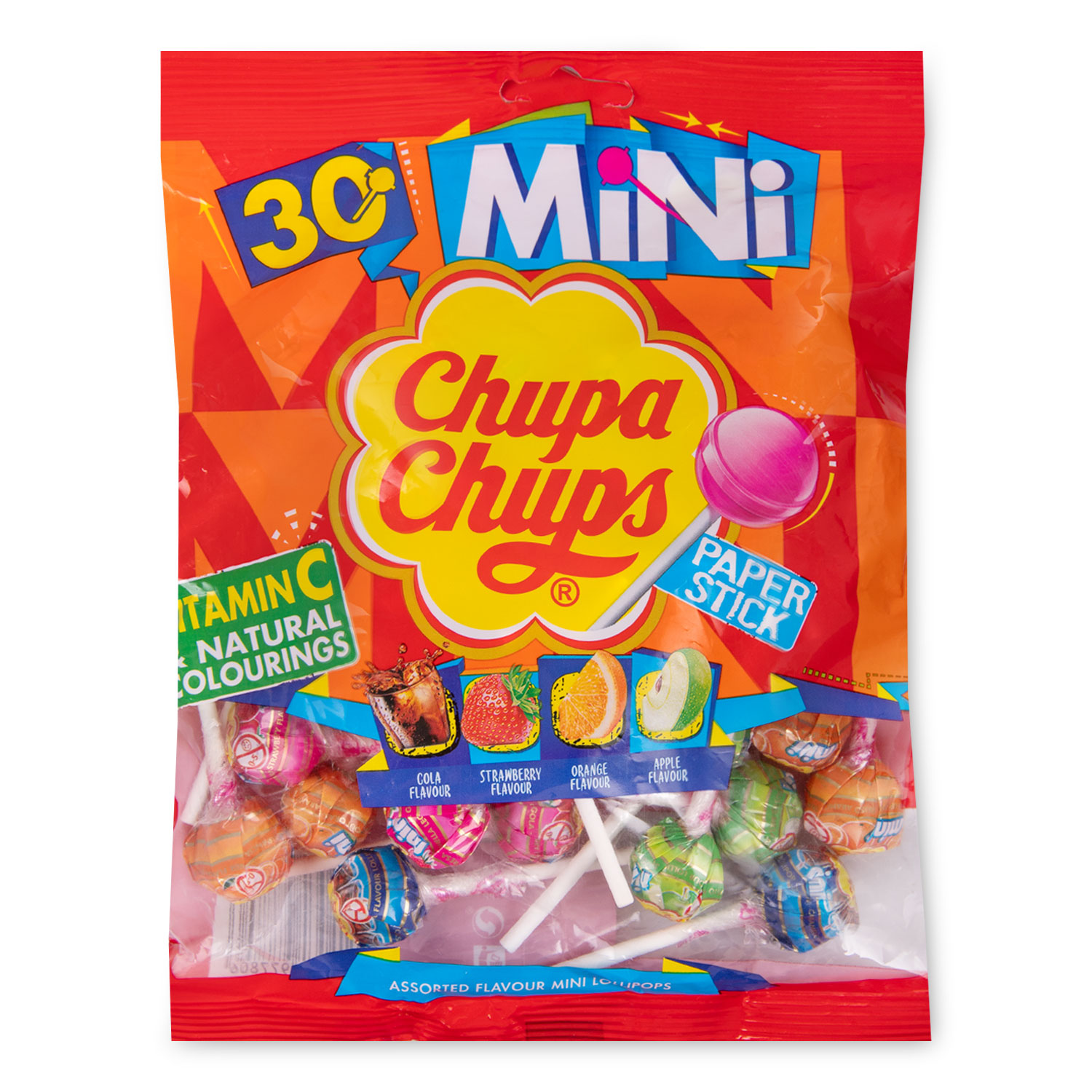 Chupa Chups Paper Stick 30 Assorted Flavour Mini Lollipops 180g