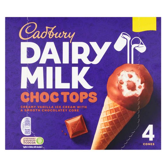 Cadbury Dairy Milk Choc Tops Ice Cream Cones 4x110ml