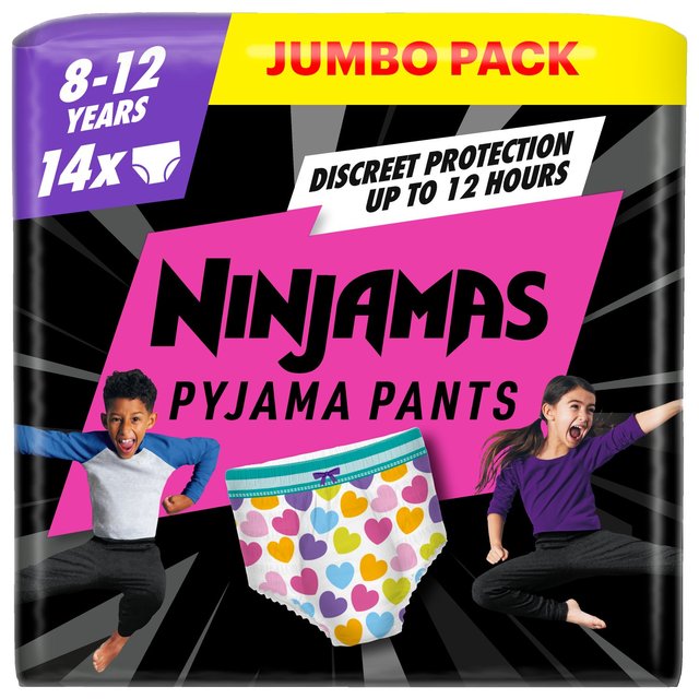 Pampers Ninjamas Pyjama Pants Unisex Hearts, 8 - 12 Years, 14 Pyjama Pants, 27kg - 43kg