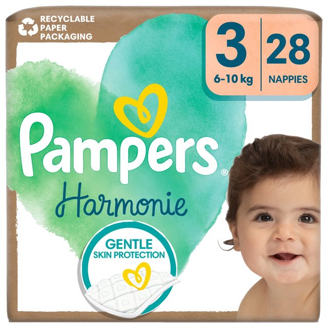 Pampers Harmonie Nappies Size 3, 28 Nappies, 6kg-10kg, Essential Pack