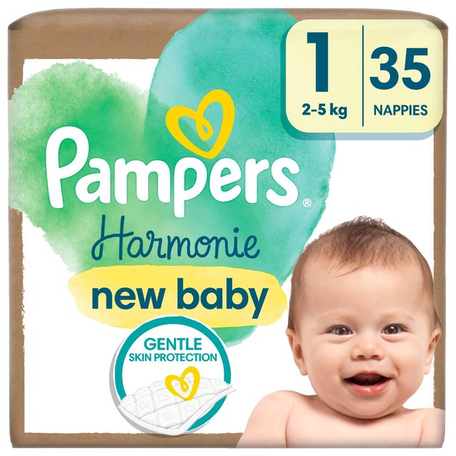 Pampers Harmonie New Baby Nappies Size 1, 35 Nappies, 2kg-5kg, Essential Pack