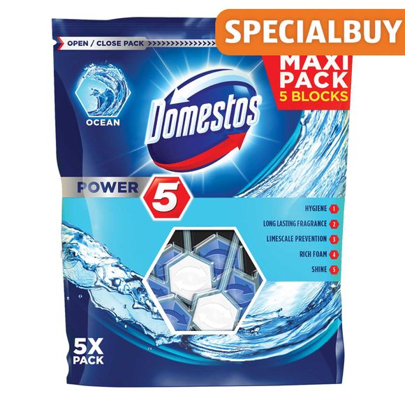 Domestos Power 5 Ocean Toilet Rim Block 5pc