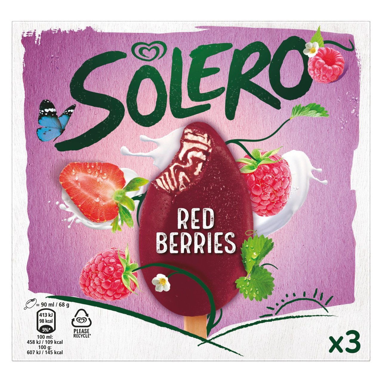 Solero Ice Cream Sticks Red Berries 3x 90 ml