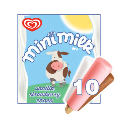 Wall's Mini Milk Vanilla, Strawberry & Chocolate Ice Cream Lollies 10 x 35ml