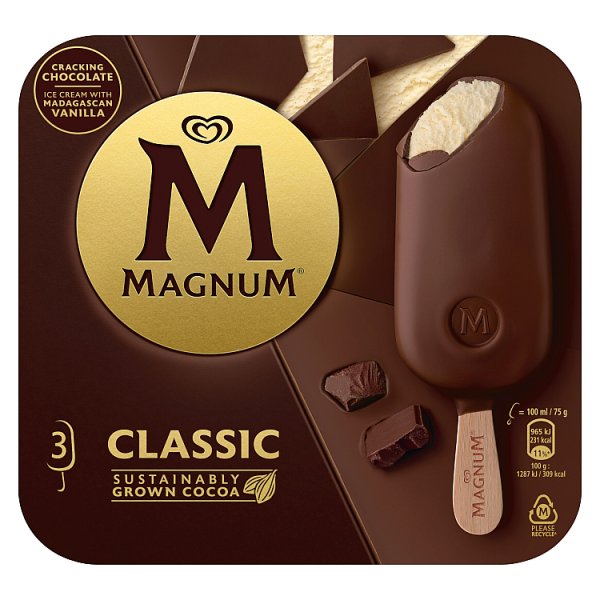 Magnum Classic Chocolate Ice Cream Sticks 3 x 100ml