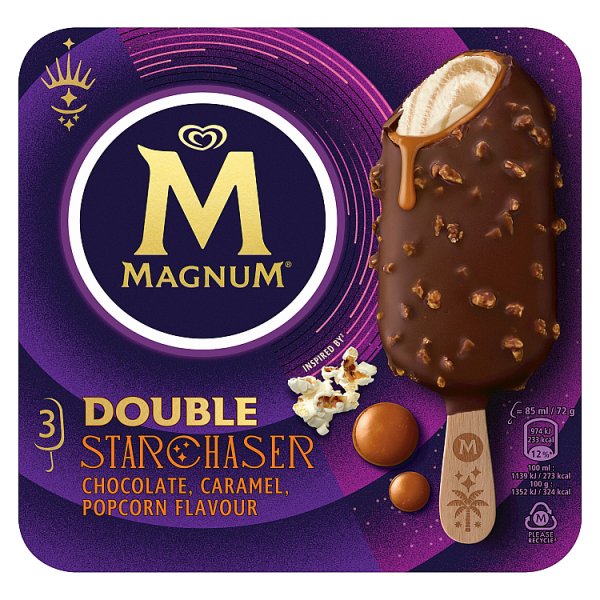 Magnum Double Starchaser Chocolate Caramel & Popcorn Ice Cream Sticks 3x85ml