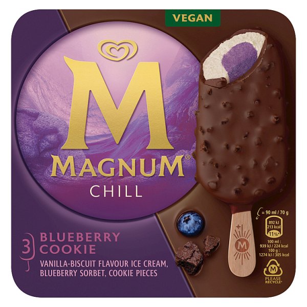 Magnum Chill Blueberry Cookie Vegan Ice Cream Sticks 3 x 90ml