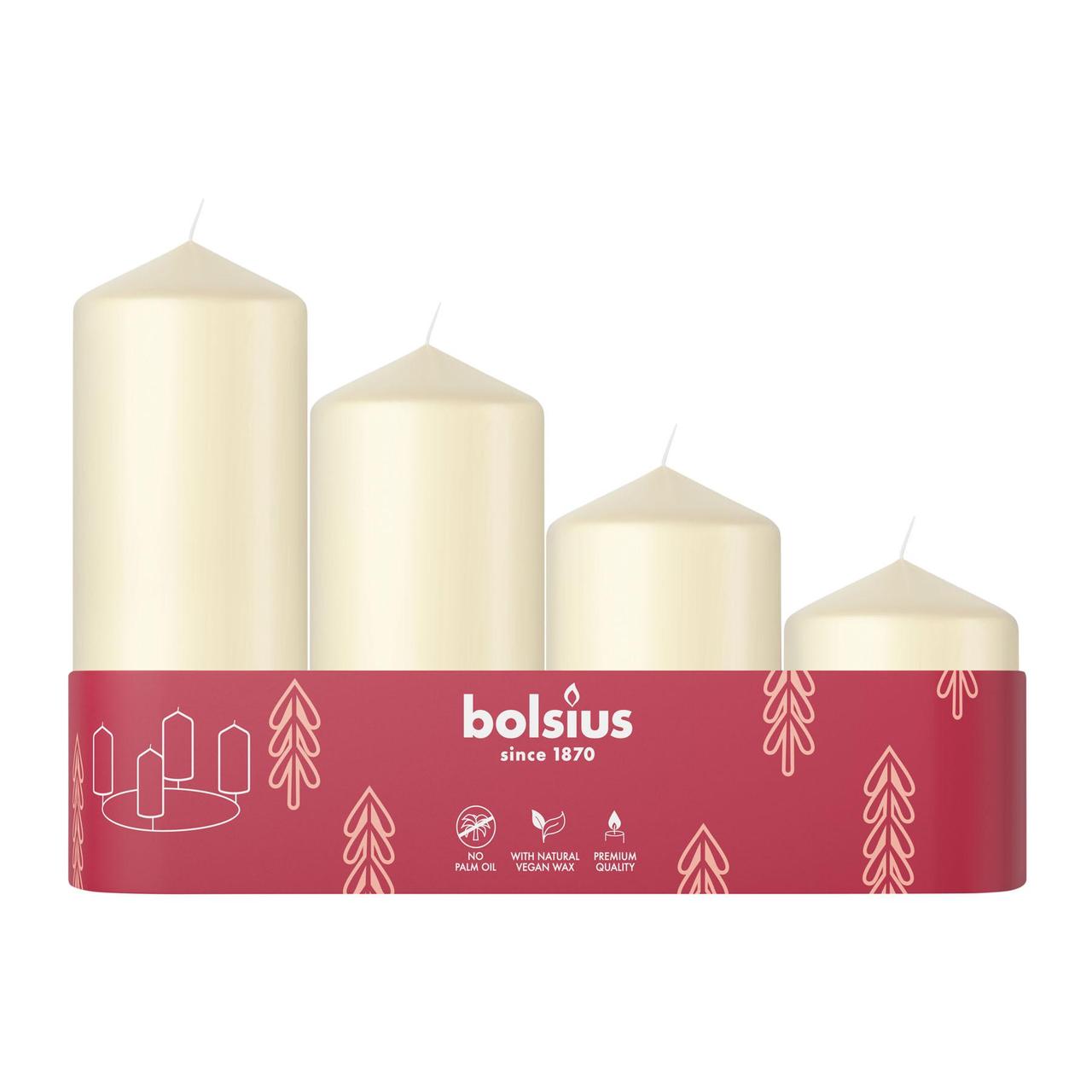 Bolsius Tray of 4 Assorted Size Pillar Candles -Soft Pearl