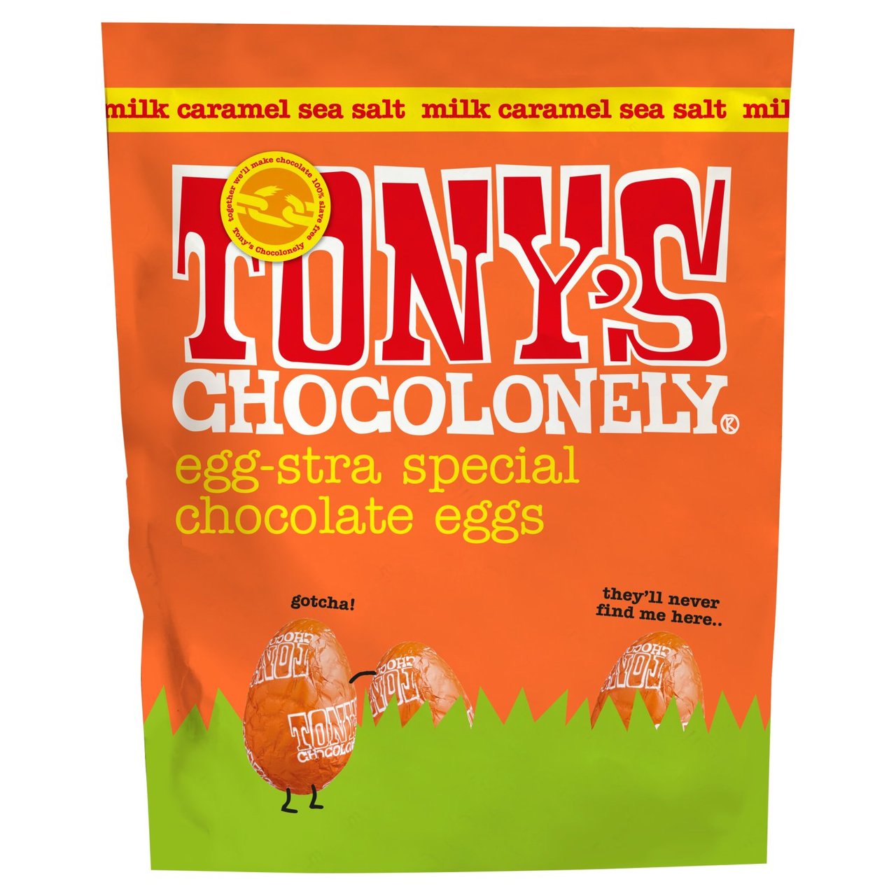 Tony's Chocolonely Easter Eggs Milk Chocolate Caramel Sea Salt Pouch