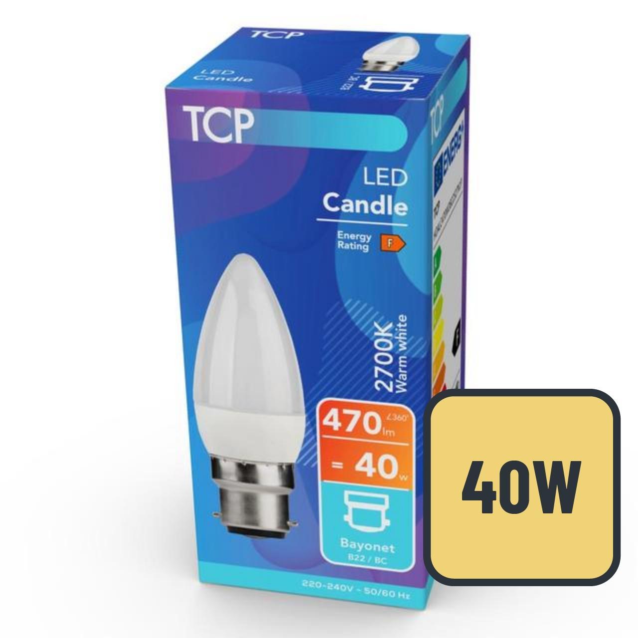 TCP Candle Coated Bayonet 40W Light Bulb