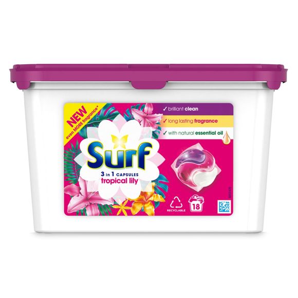 Surf 3 In1 Tropical Lily Washing Capsules 18 Washes 311.4g