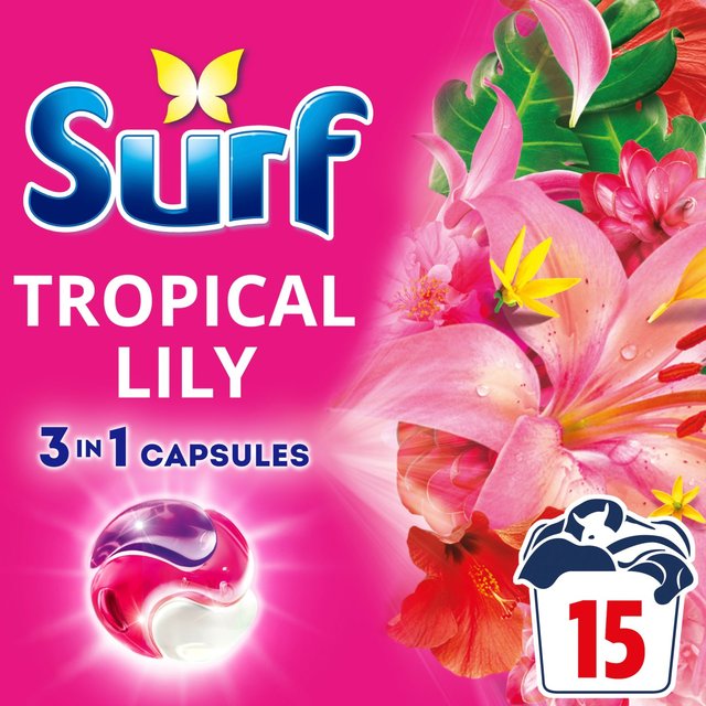 Surf 3 In 1 Laundry Washing Detergent Capsules Tropical Lily 15 Washes